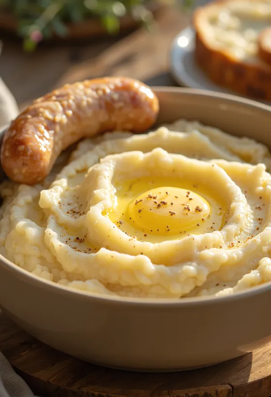Creamy mashed potatoes mixed with butter and cream