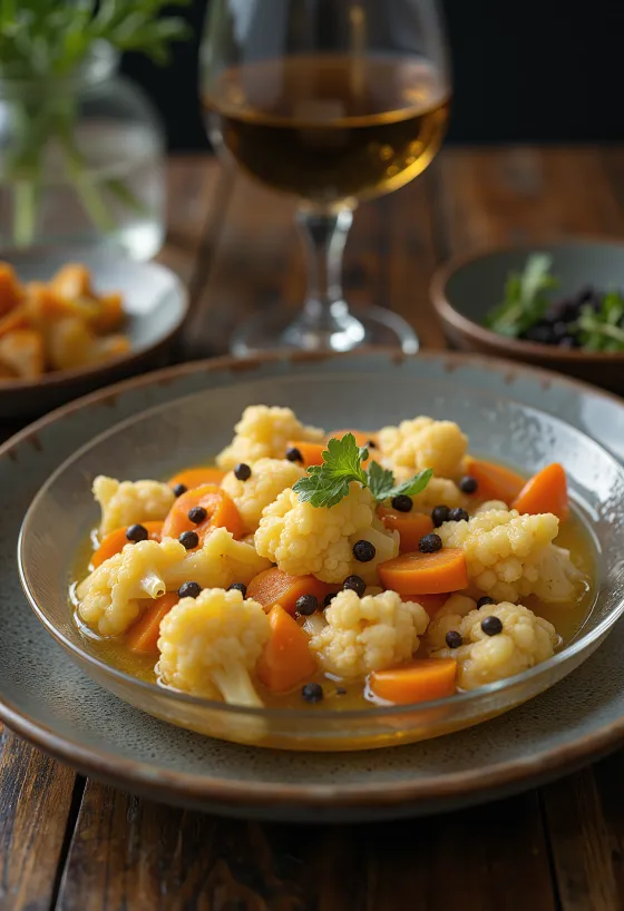 Cauliflower Escabeche, spicy pickled vegetable salad