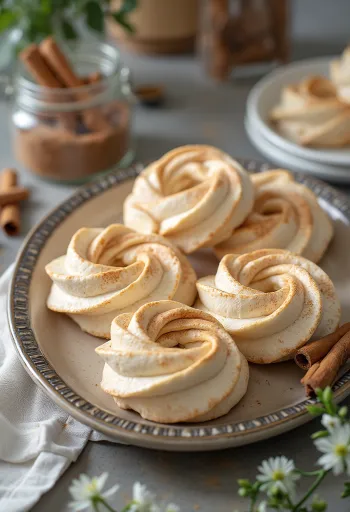 Cinnamon meringue rings served