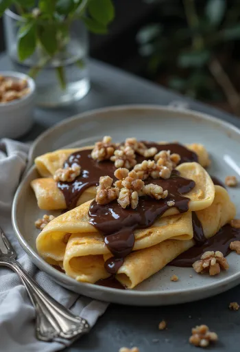 Gundel crepes filled with walnut cream and chocolate sauce