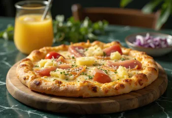 Coconut Hawaiian pizza served