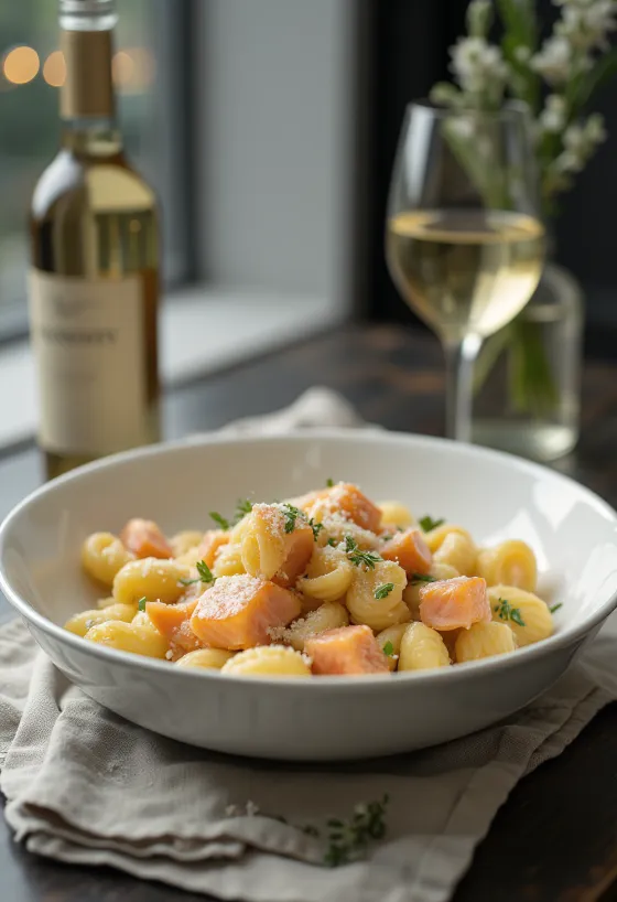 Salmon gnocchi served