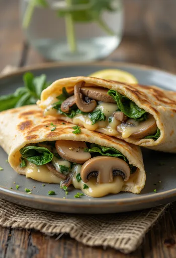 Spinach mushroom wrap, served fresh.