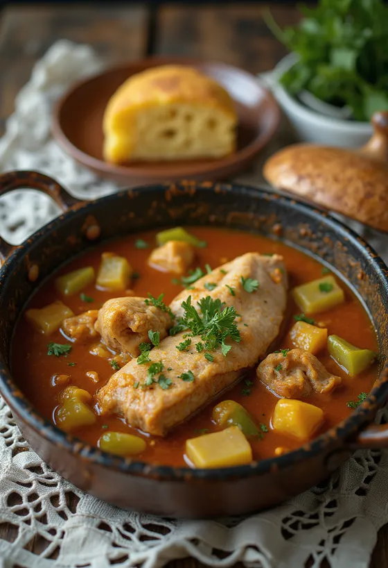 Cajun alligator stew served with crusty bread