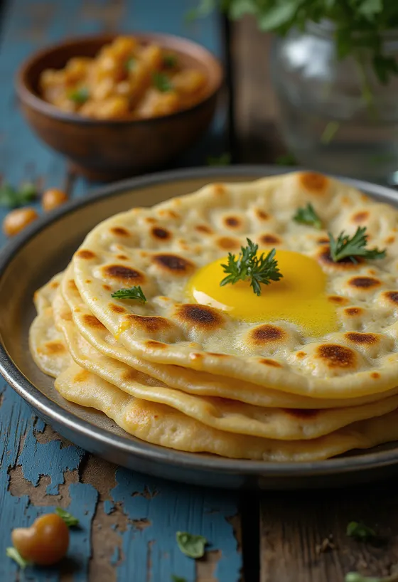 Stack of fresh buttery roti flatbreads