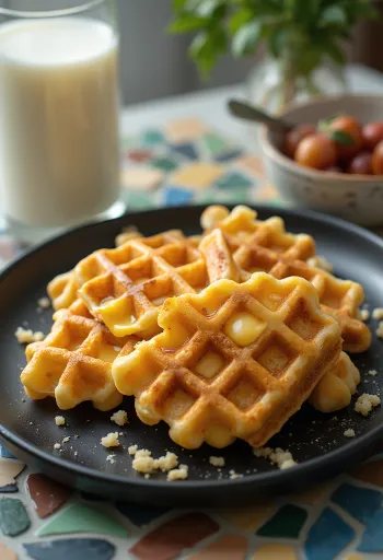 Freshly baked savory cheese waffles with a golden crispy crust.