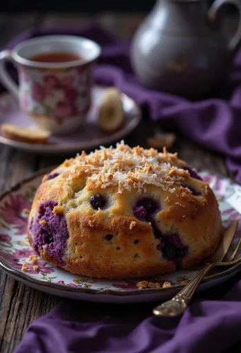 Bánh chuối nướng with coconut shreds, Vietnamese banana cake, golden brown and sweet