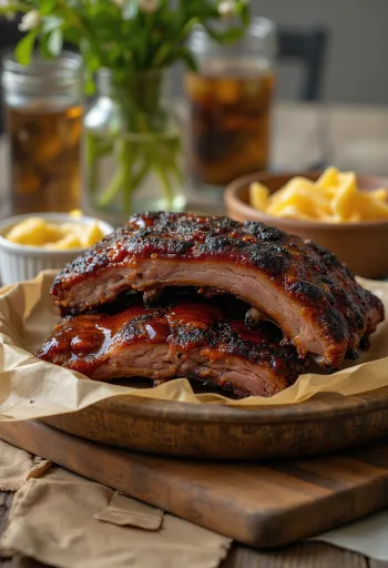 Smoked wild boar ribs on a cutting board