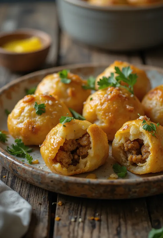 Litti with meat, garnished with fresh cilantro