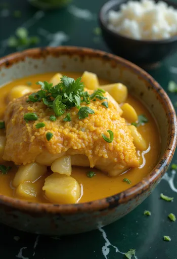 Moqueca with toasted cassava flour served with fish and vegetables