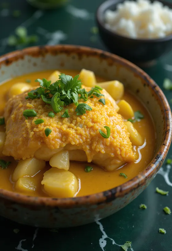 Moqueca with toasted cassava flour served with fish and vegetables
