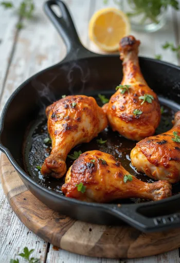 Spicy roasted chicken legs served with fresh vegetables