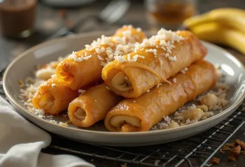 Turon with banana, fresh and crispy dessert with brown sugar and cinnamon