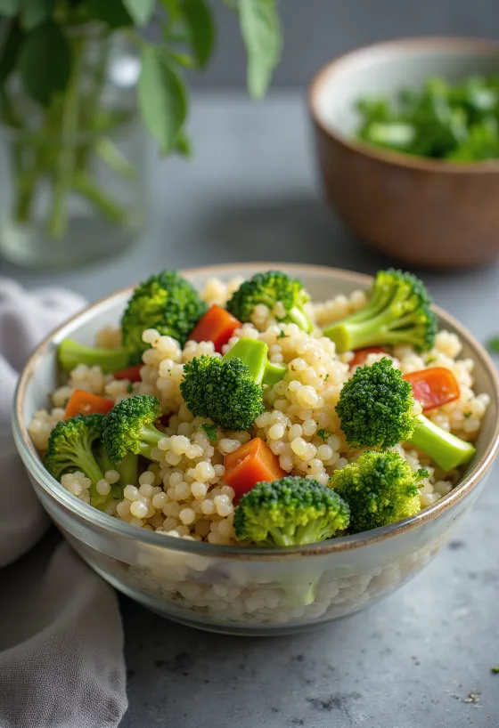 Broccoli quinoa salad served.