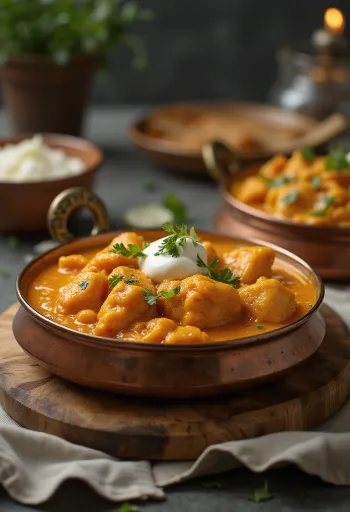 Chicken Makhani, Indian butter sauce chicken garnished with fresh coriander