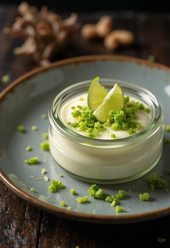 Lime panna cotta served