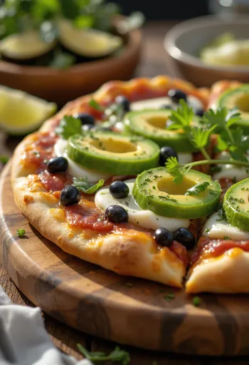 Pizza Mexicana with jalapeño, black beans, and avocado