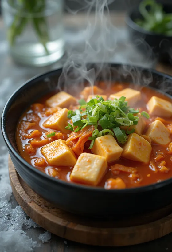 Dubu Jjigae, Korean tofu stew with kimchi and vegetables