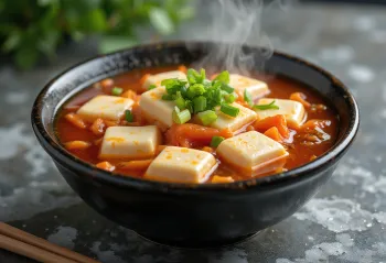 Dubu Jjigae, Korean tofu stew with kimchi and vegetables