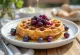 Black currant waffle with fresh fruit