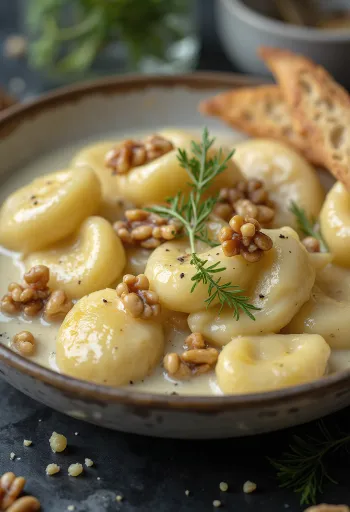 Gorgonzola gnocchi served