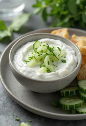 Yogurt cucumber sauce served with fresh vegetables