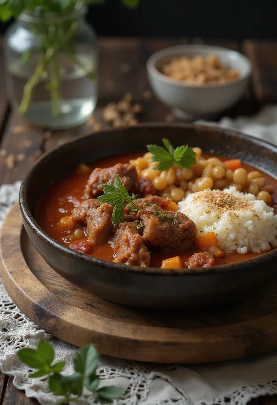 Squab stew served with dumplings