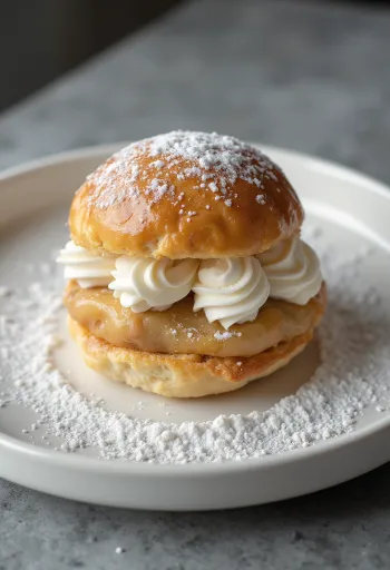 Platter of Swedish Semla buns filled with cream and dusted with powdered sugar
