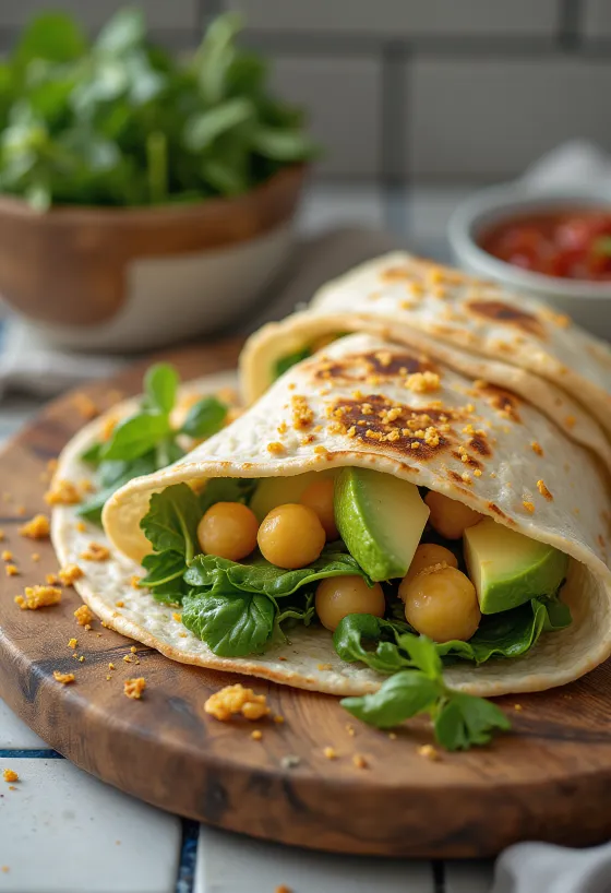 Spinach wrap with chickpeas and avocado