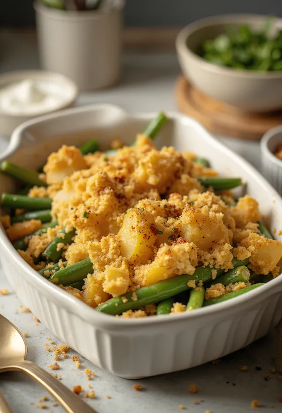 Vegan Green Bean & Potato Casserole served