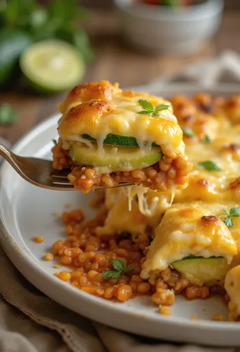Zucchini red lentil casserole served.