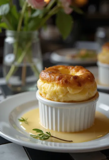 Thyme and cheese soufflé served