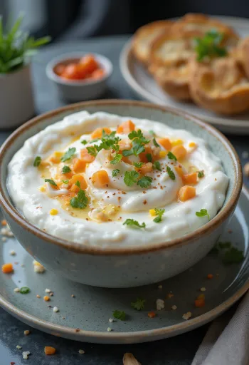 Dill yogurt sauce with cucumber served