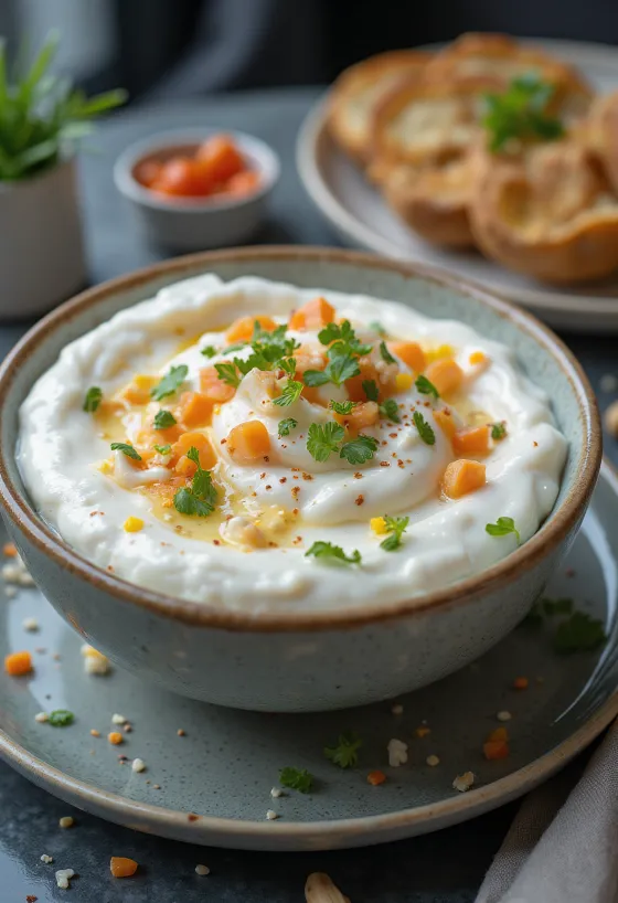 Dill yogurt sauce with cucumber served