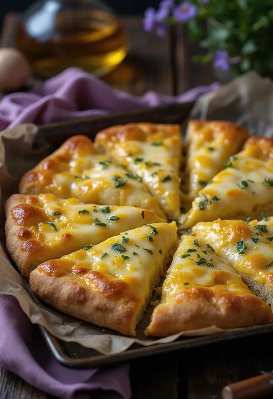 Crispy flatbread stuffed with melted cheese and parsley