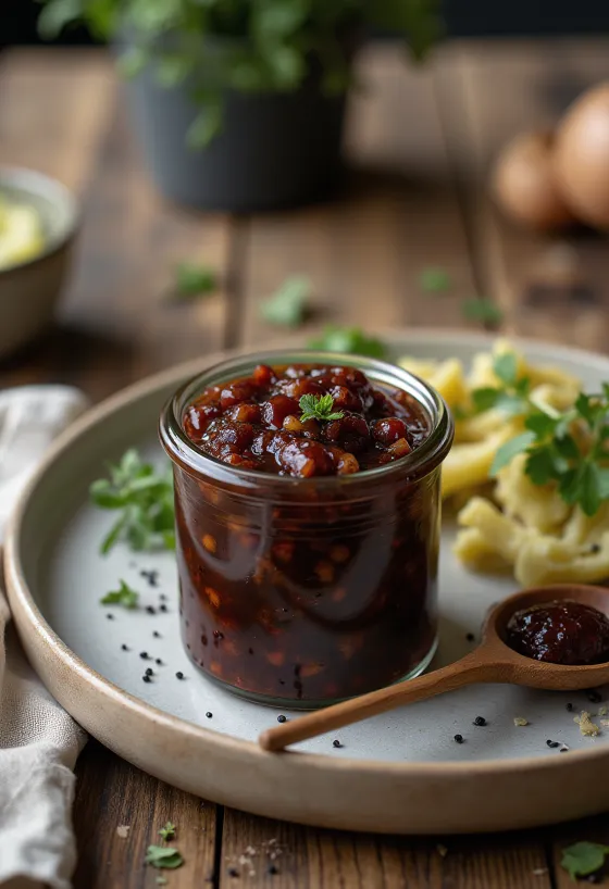 Onion chutney, garnished with fresh cilantro, spicy onion sauce
