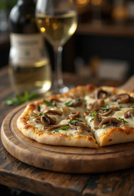 Pizza ai Porcini friss vargányával és mozzarella sajttal