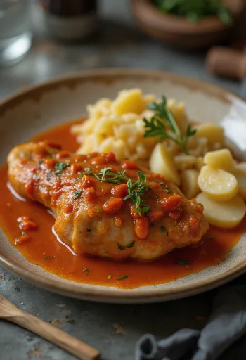 Goose leg stew served with potatoes