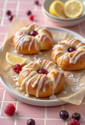 Skolebrød with lemon glaze, freshly baked Danish pastry