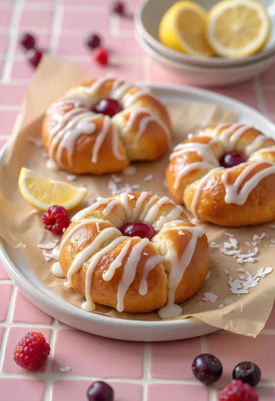 Skolebrød with lemon glaze, freshly baked Danish pastry