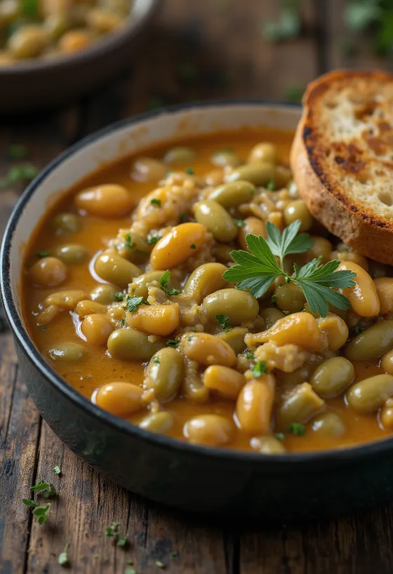 Creamy green bean stew with fresh dill