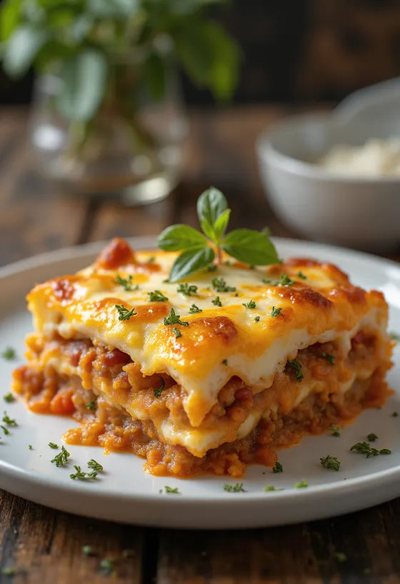 Classic Moussaka with layers of meat and creamy topping