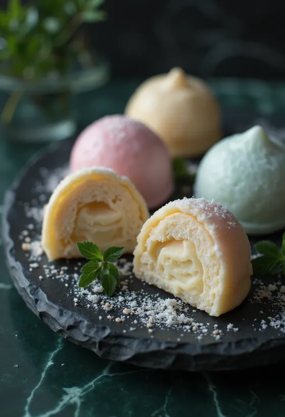 Mochi ice cream served