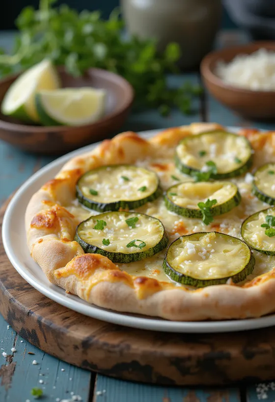 Pizza al Zucchini with zucchini and cheese