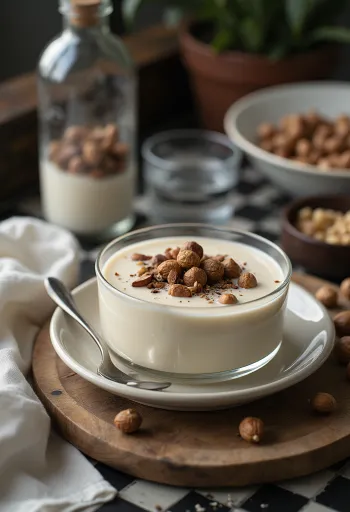 Roasted hazelnut mint kefir smoothie garnished with fresh mint