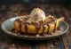 Roasted Banana Sundae decorated with chocolate syrup and caramel