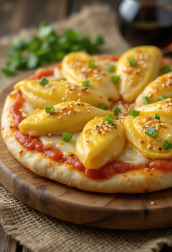 Tamagoyaki pizza with soft omelet, fresh scallions, and sesame seeds