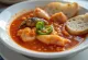 Red paprika fish soup with carp fillets and hot peppers.