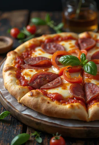 Pizza alla Campagnola with salami and vegetables