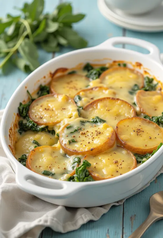 Vegan Spinach Potato Gratin served